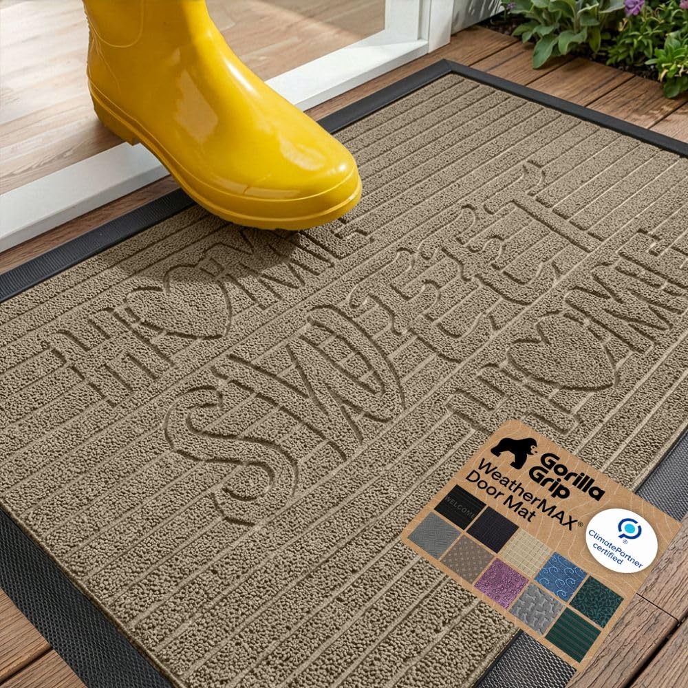 GORILLA GRIP WeatherMAX Door Mat, Indoor and Outdoor Use, Gray Diamond