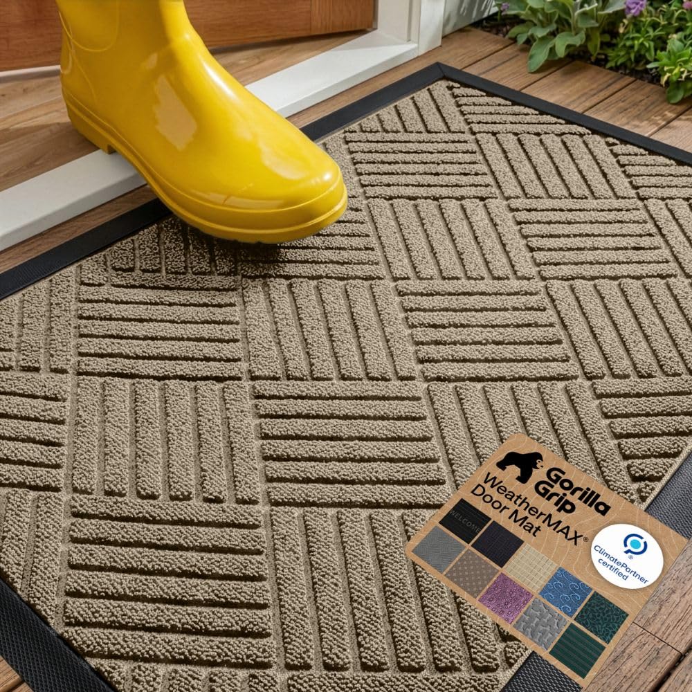 GORILLA GRIP WeatherMAX Door Mat, Indoor and Outdoor Use, Gray Diamond