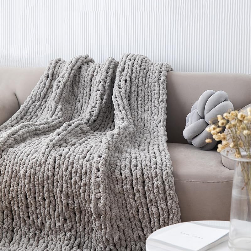Soft Chunky Knit Throw Blanket for Couch, Cozy Warm Knitted Blankets