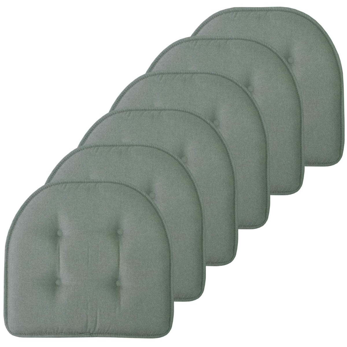 Sweet Home Collection Chair Cushion Memory Foam Pads Tufted Slip Non Skid Rubber Back U-Shaped 17" x 16" Seat Cover, 4 Count (Pack of 1), Army Green