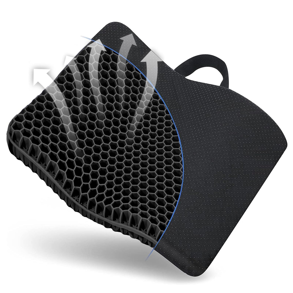 Gel Seat Cushion, for Long Sitting -Double Thick Gel Seat Cushion Breathable Honeycomb Chair Cushion with Non-Slip Cover for Office Chair Car, Wheelchair, Long Trips,Relief Sciatica Pain