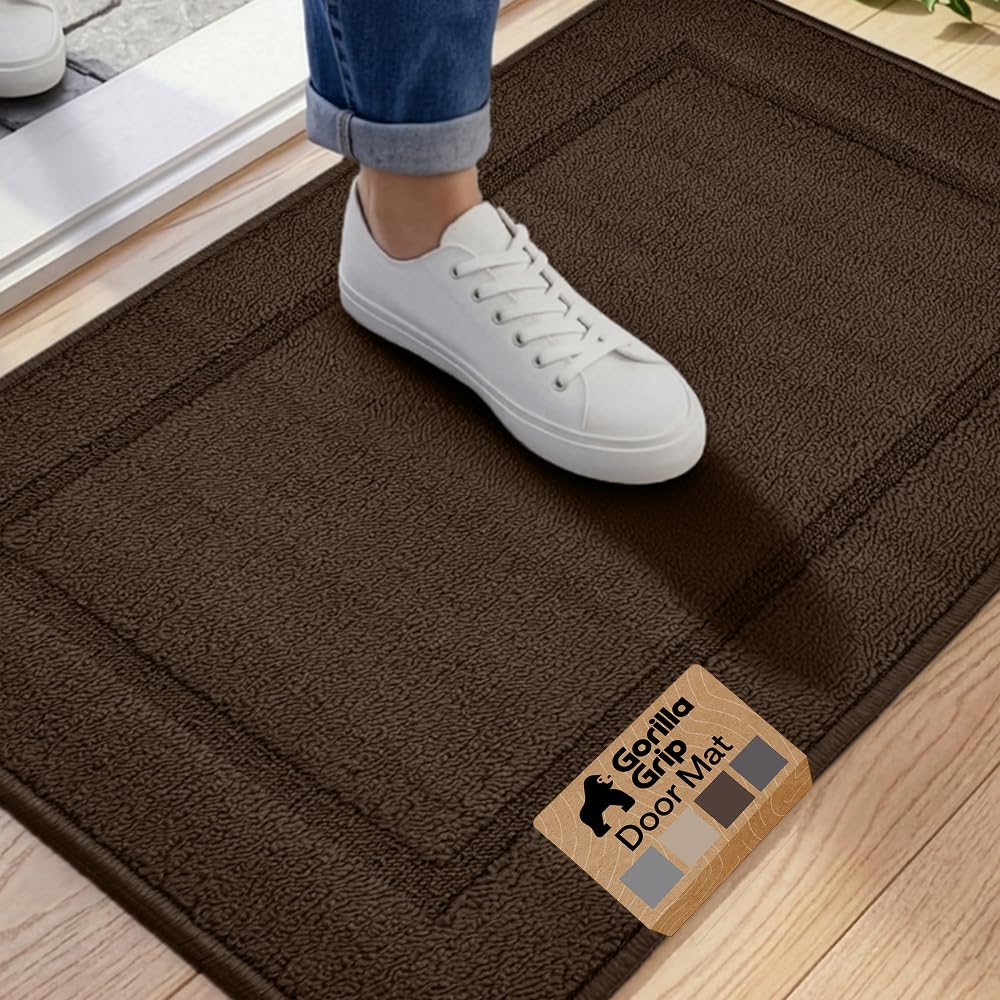 GORILLA GRIP Indoor Door Mat, Rubber Backing Entry Rug 29x17, Gray