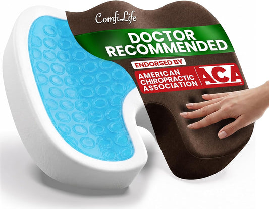 ComfiLife Doctor Recommended Seat Cushion - Premium Gel & Memory Foam Office Chair, Car Seat, Lifting Cushion - Chair Cushions for Back & Sciatica Relief - Seat Cushions for Office & Desk (Brown)