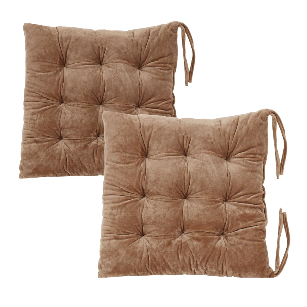 2 Pack Square Seat Cushion Chair Pads for Kitchen Dining Chairs, Soft Comfort Velvet Chair Mat Pillow Cushions with Ties for Office Desk Living Room Tatami 15.5", Ivory
