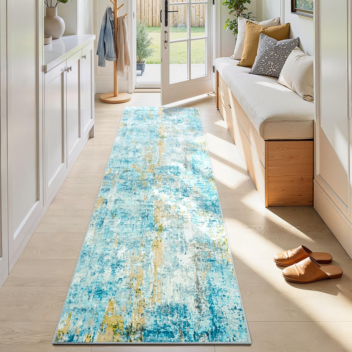 Entrance Rugs Indoor 2x3 Grey Entry Rug Washable Abstract Small Area Rug Non-Slip Low Pile Throw Rugs for Entryway, Kitchen Floor, Front Door Indoor Door Mat, Bathroom, Bedroom Bedside