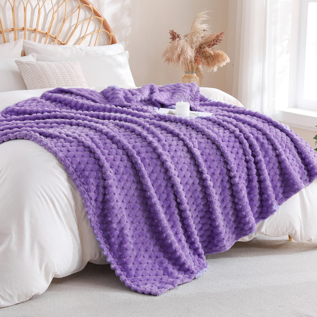 Fleece Throw Blanket, Light Brown, 50"×60" for Couch Sofa Bed