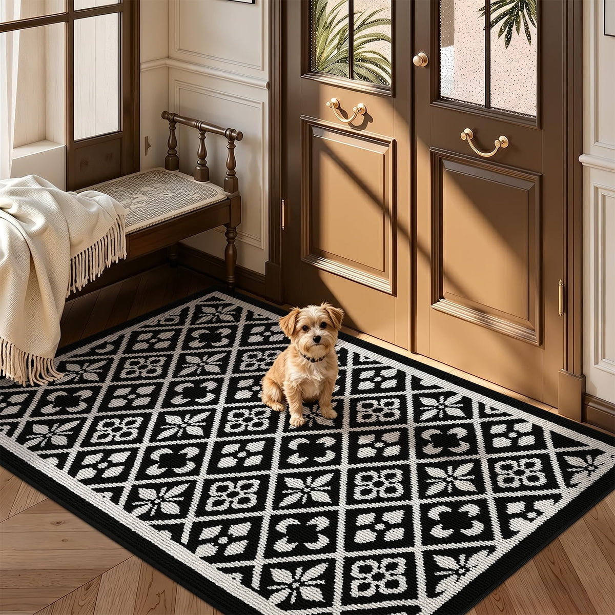 Ileading Fall Indoor Door Mat Washable Orange Muddy Rugs for Dogs 2x3ft