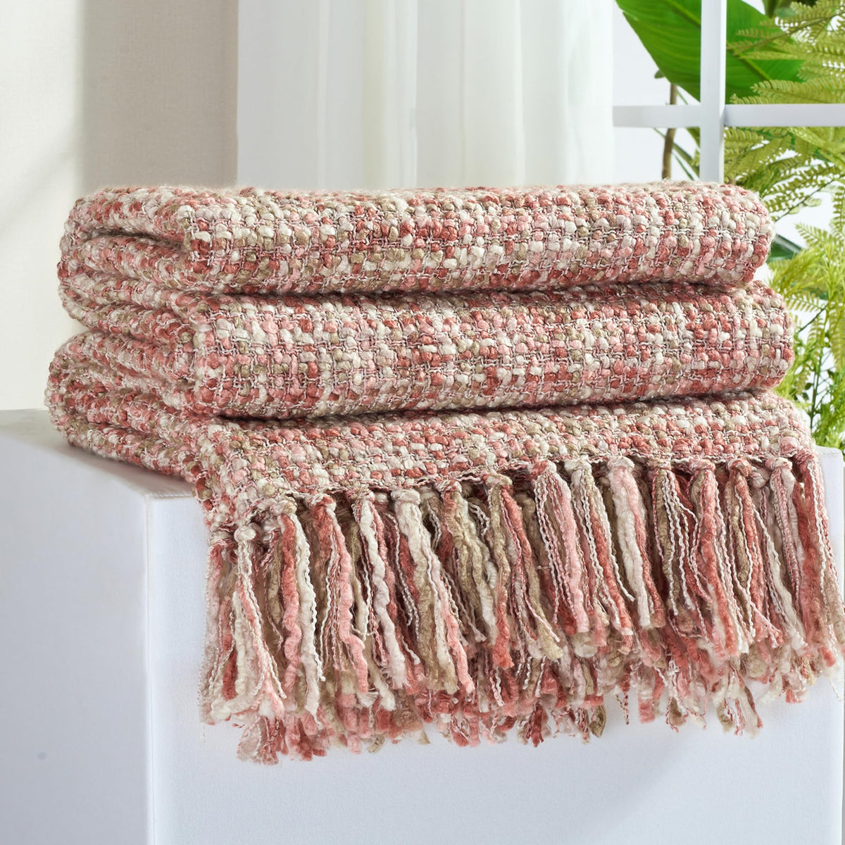 Multi-Color Cable Woven Throw Blanket for Couch - 50"X60"