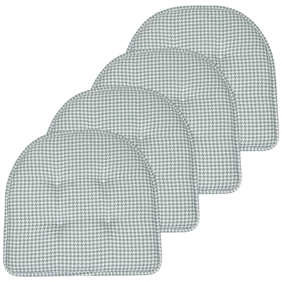 Sweet Home Collection Chair Cushion Memory Foam Pads Tufted Slip Non Skid Rubber Back U-Shaped 17" x 16" Seat Cover, 4 Count (Pack of 1), Army Green