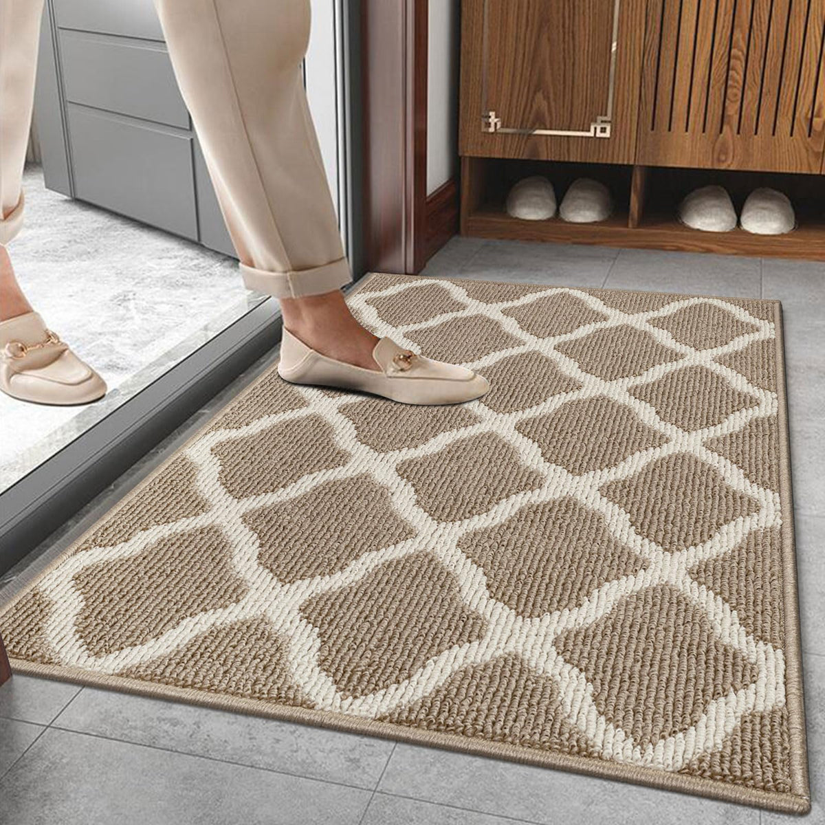 SHACOS Door Mats 20"x32" Indoor Washable Kitchen Entryway Rug Non Slip Absorbent Floor Mat for Home Entrance Garage, Light Gray