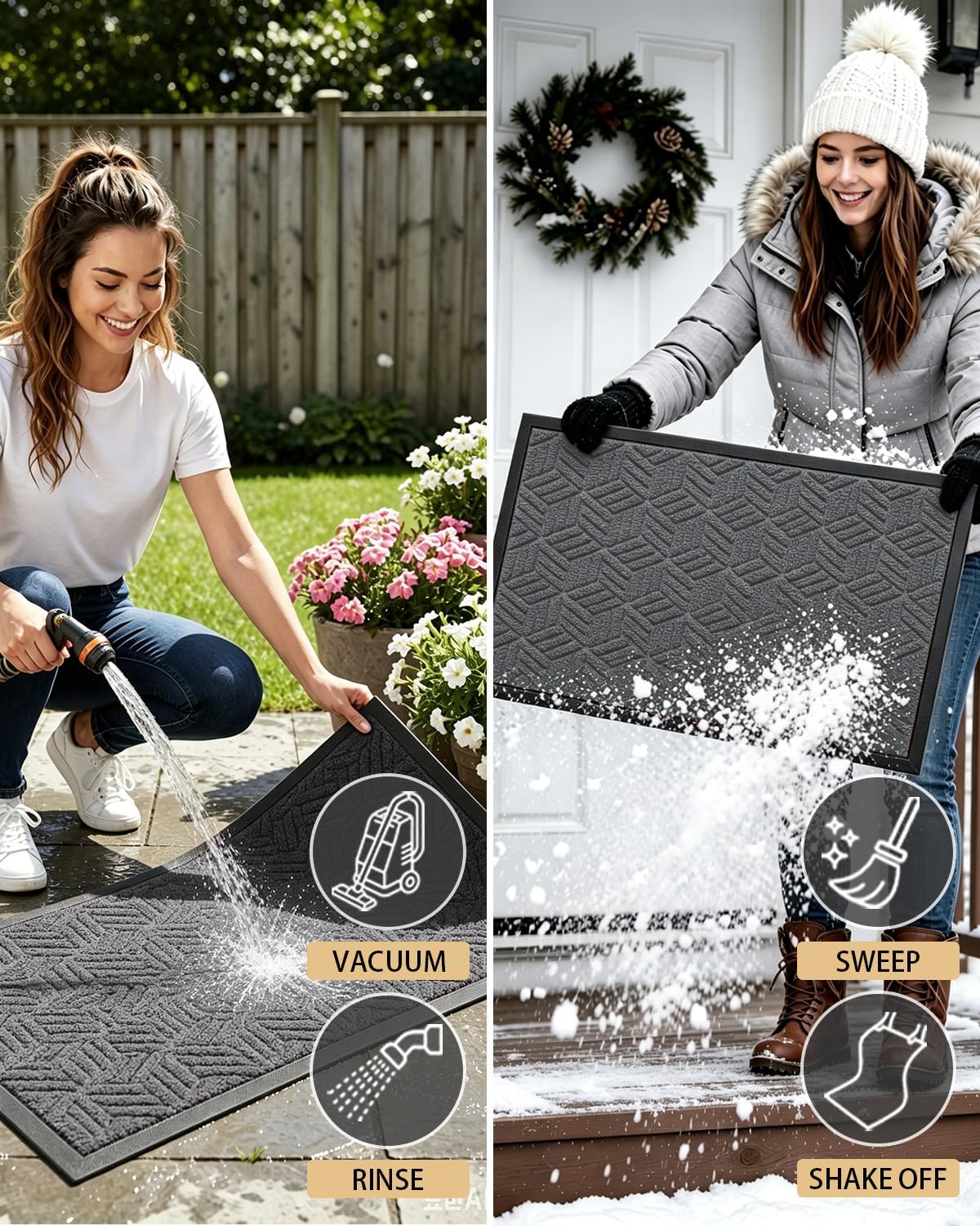 Front Door Mat, 2x3 Non-Slip Indoor Outdoor Entrance Doormat, Grey