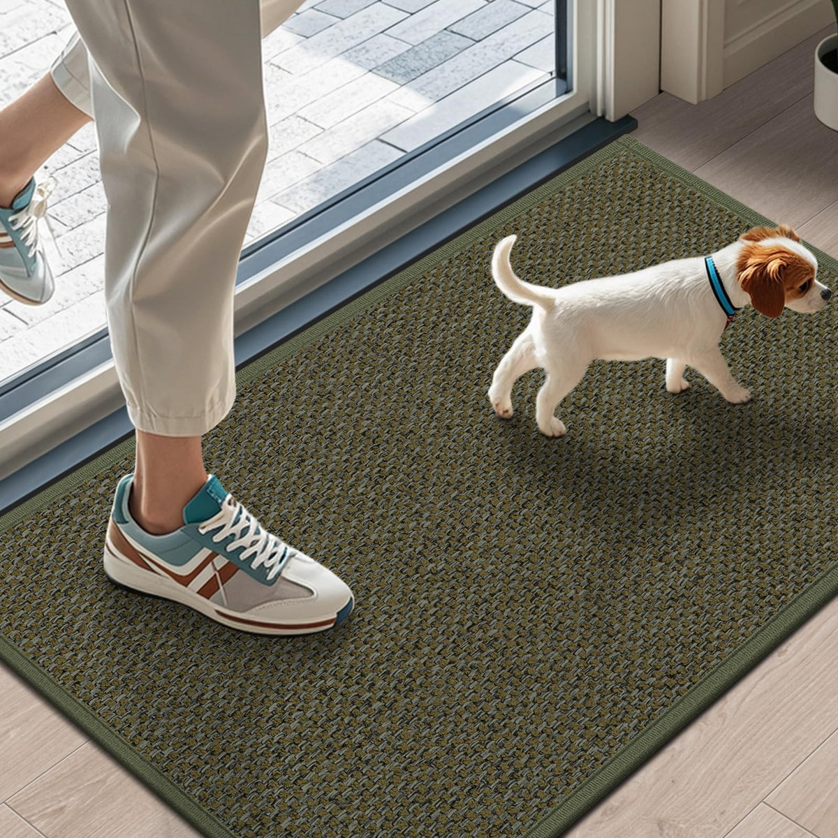 LEKEEPGO Door Mat 17"x29", Non Slip Washable Indoor Door Mat, Khaki