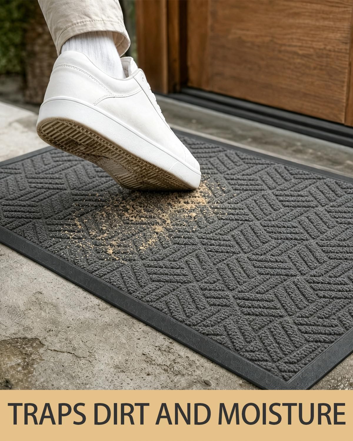 Front Door Mat, 2x3 Non-Slip Indoor Outdoor Entrance Doormat, Grey