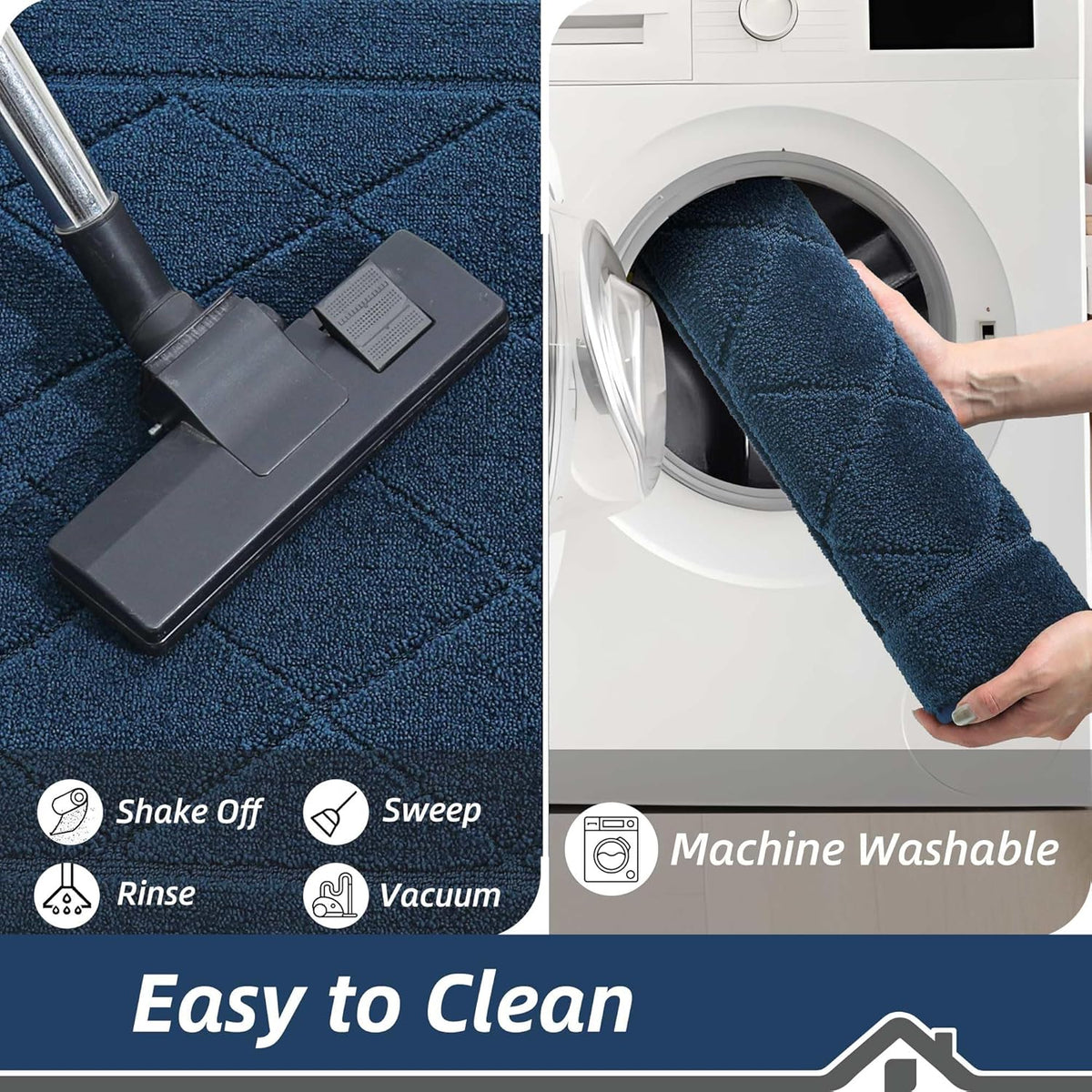 BEQHAUSE Dirt Trapper Door Mat 20" x 32", Doormat Non-Slip, Navy Blue