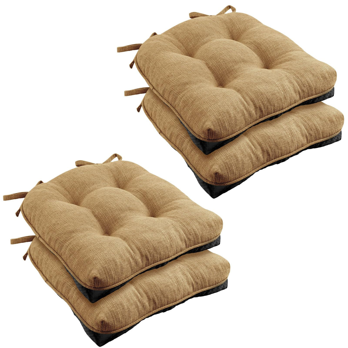 Wellsin Chair Cushions for Dining Chairs, Non-Slip Kitchen Chair Pads with Ties, Tufted Shredded Foam Kitchen Chair Cushions Set of 4, 15.5" X 15.5", Black