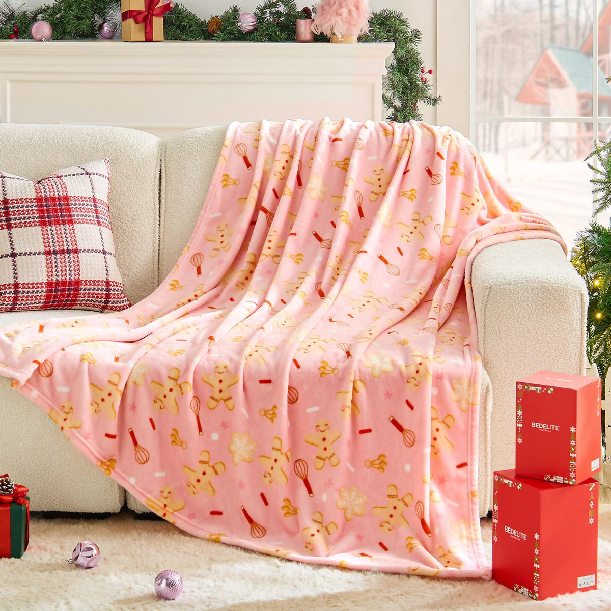 BEDELITE Christmas Throw Blanket for Decor & Gift, Red Snowflake, 50"x60"