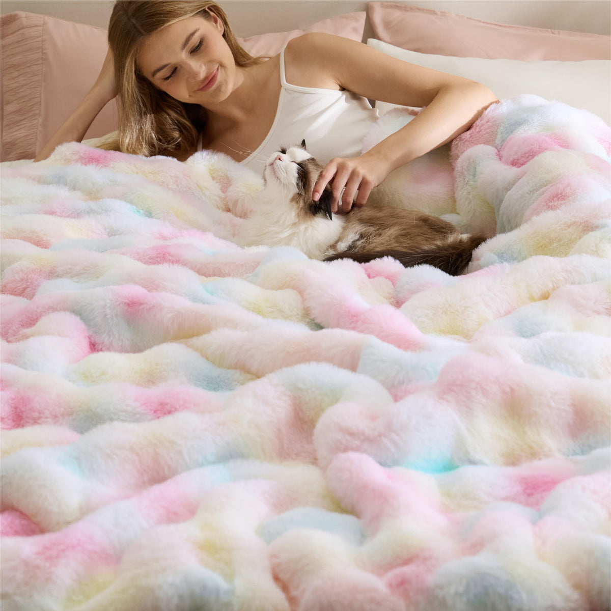 Bedsure Fluffy Bubble Faux Fur Throw Blanket, 50"x60", Tie-dye Taupe