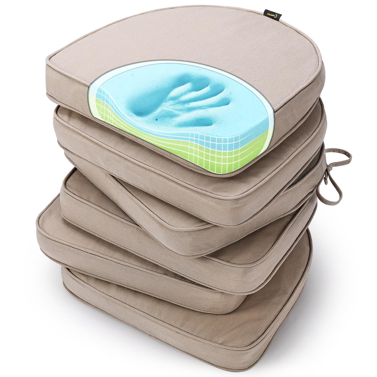 SUNROX Gel Memory Foam Chair Cushions, FadeShield Water-, Stain-Resistant Durable Reversible Seat Cushion Pads with Ties for Indoor/Outdoor Kitchen Dining Office 17"x16" Set of 6, Cream