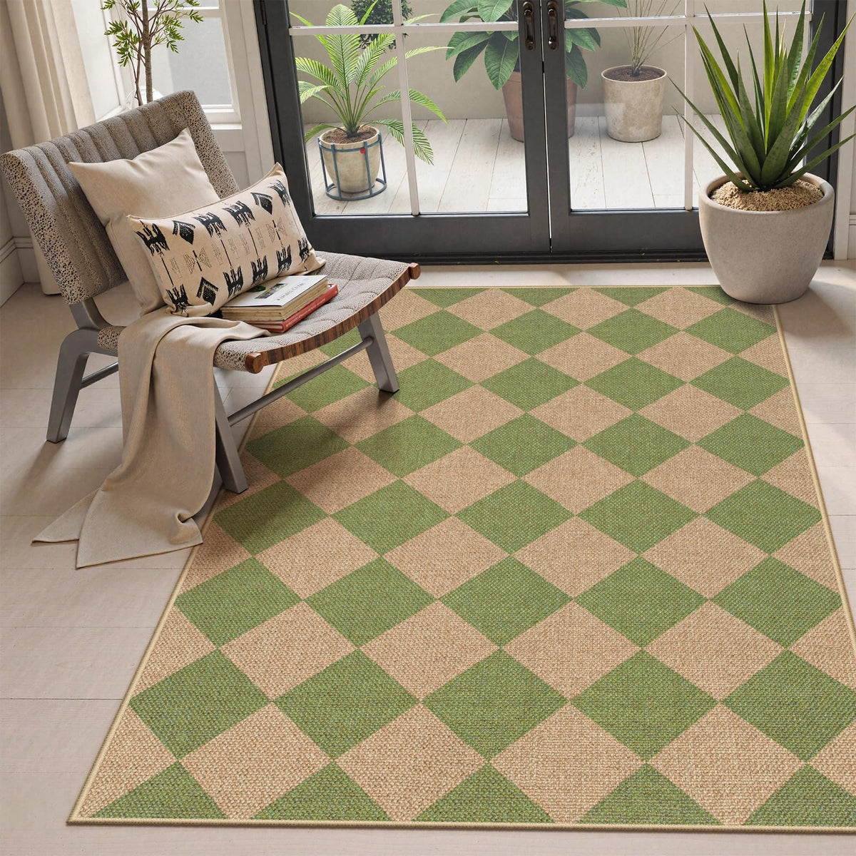 Lahome Checkered Easy Jute Non Slip Front Door Mat, 2x3 Kitchen Rug Neutral Small Throw Rug, Farmhouse Diamond Washable Non Shedding Low Pile Black Floor Carpet for Entryway Front Porch Doorway