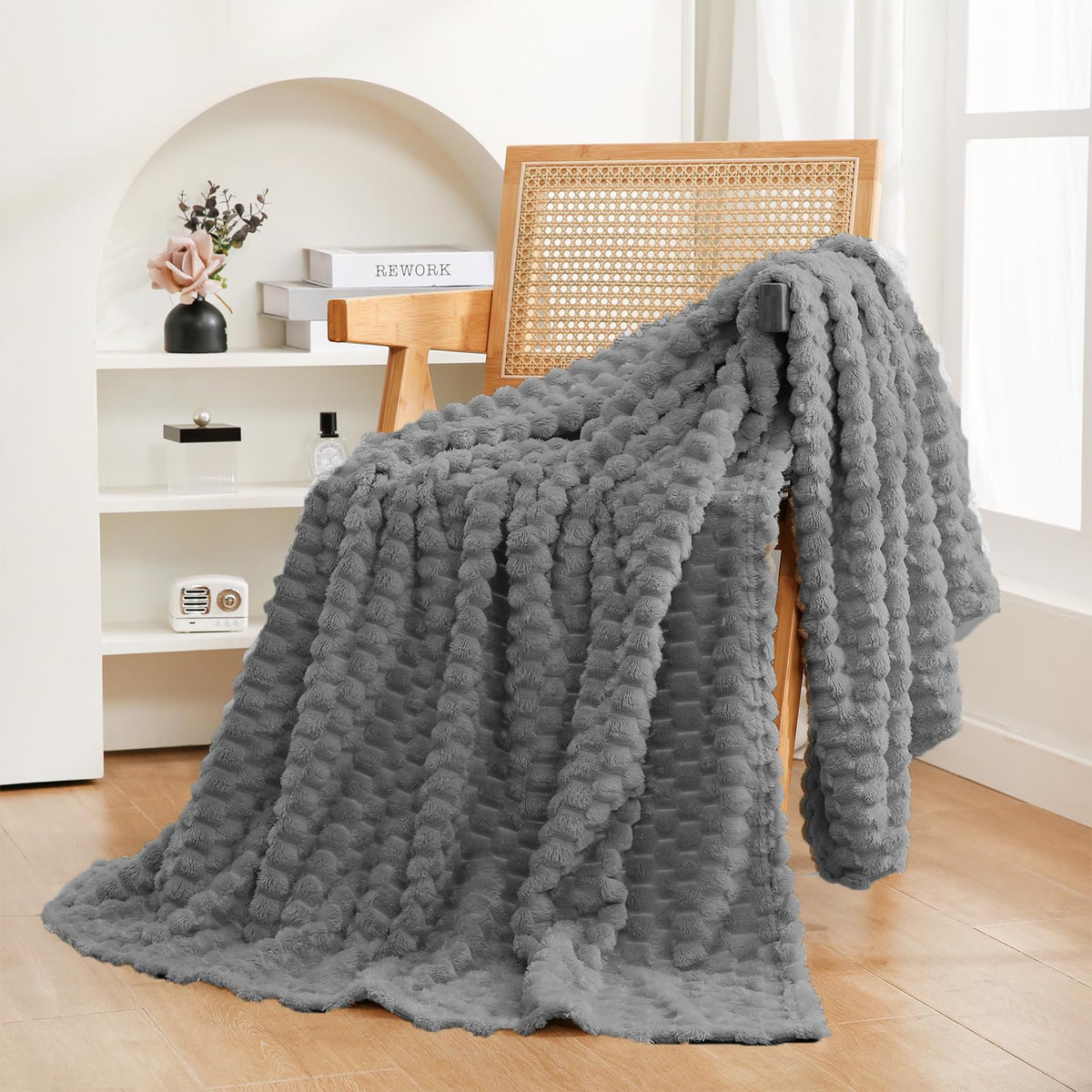 Red Throw Blanket 50"×60" inches Gifts for Mom Fuzzy 3D Jacquard Decorative