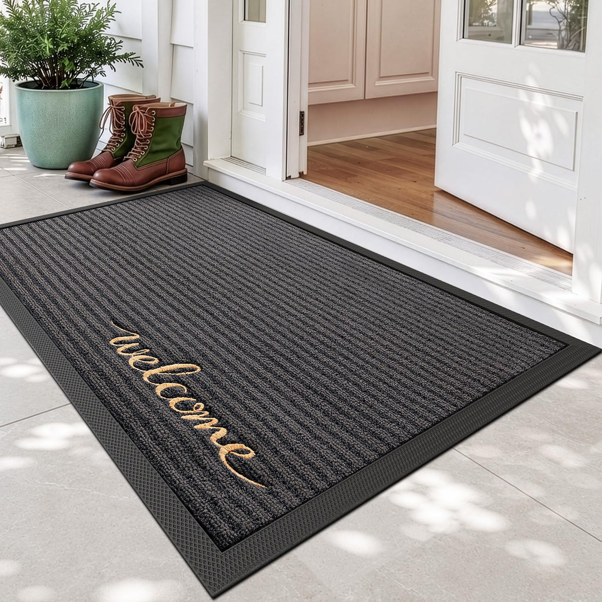 DEXI Front Door Mat Outside Entrance 48x72 Rubber Entry Doormat Brown