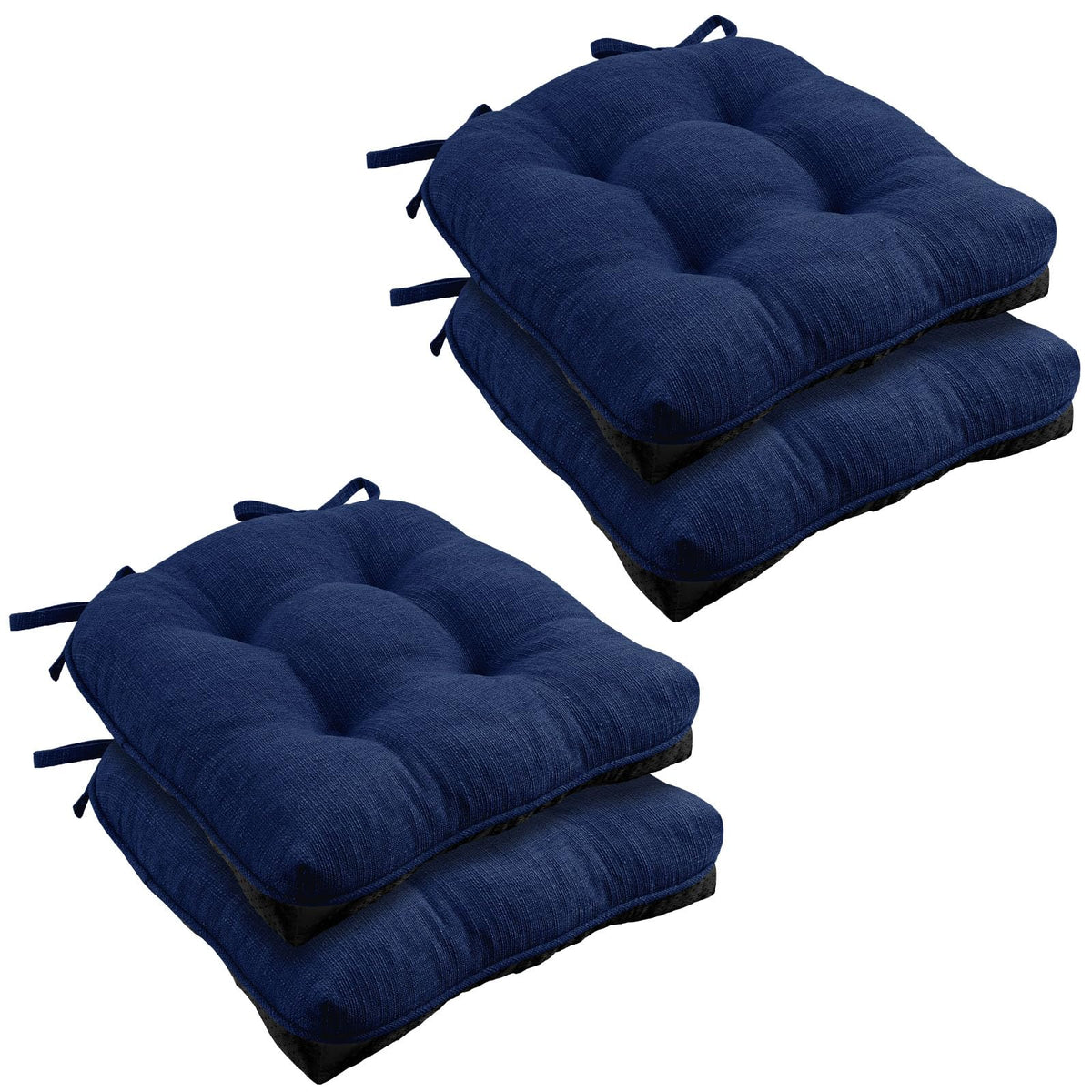 Wellsin Chair Cushions for Dining Chairs, Non-Slip Kitchen Chair Pads with Ties, Tufted Shredded Foam Kitchen Chair Cushions Set of 4, 15.5" X 15.5", Black