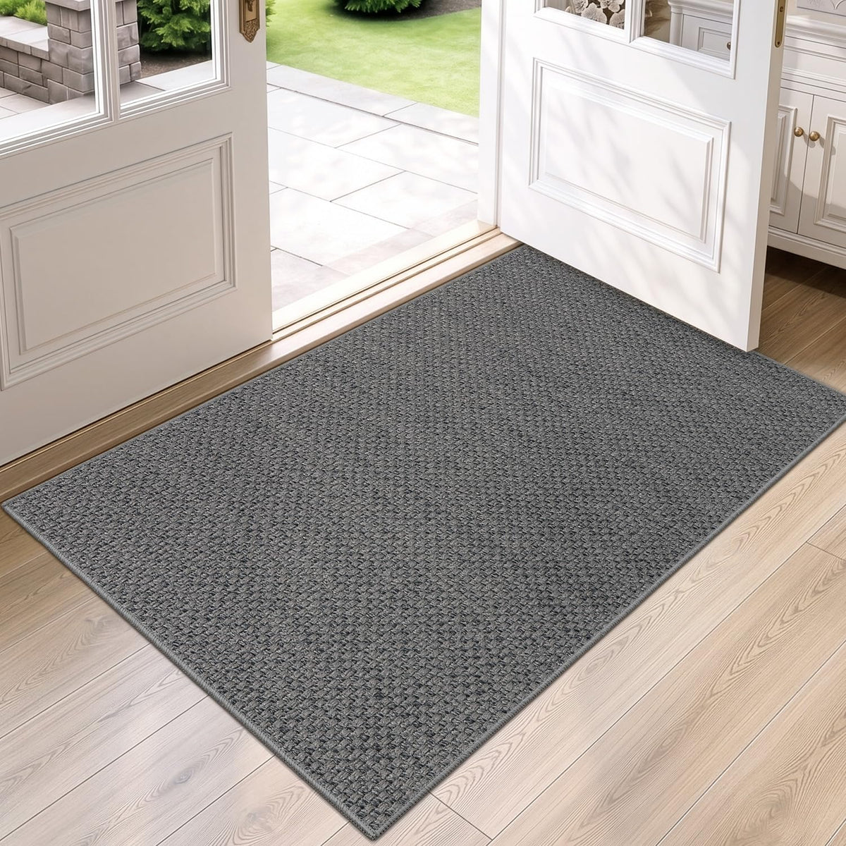 DEXI Thin Door Mat Indoor Entrance 24x36, Non Slip Entryway Mat, Dark Beige
