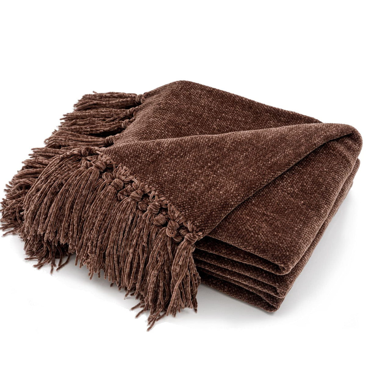 RECYCO Throw Blanket Soft Cozy Chenille Throw Blanket with Fringe Tassel for Couch Sofa Chair Bed Living Room Gift (Rust, 50" x 60")