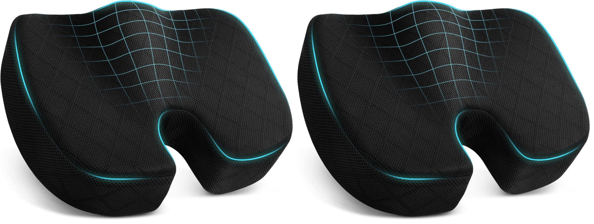 TushGuard Seat Cushion, Memory Foam Office Chair Cushion - Black, Large