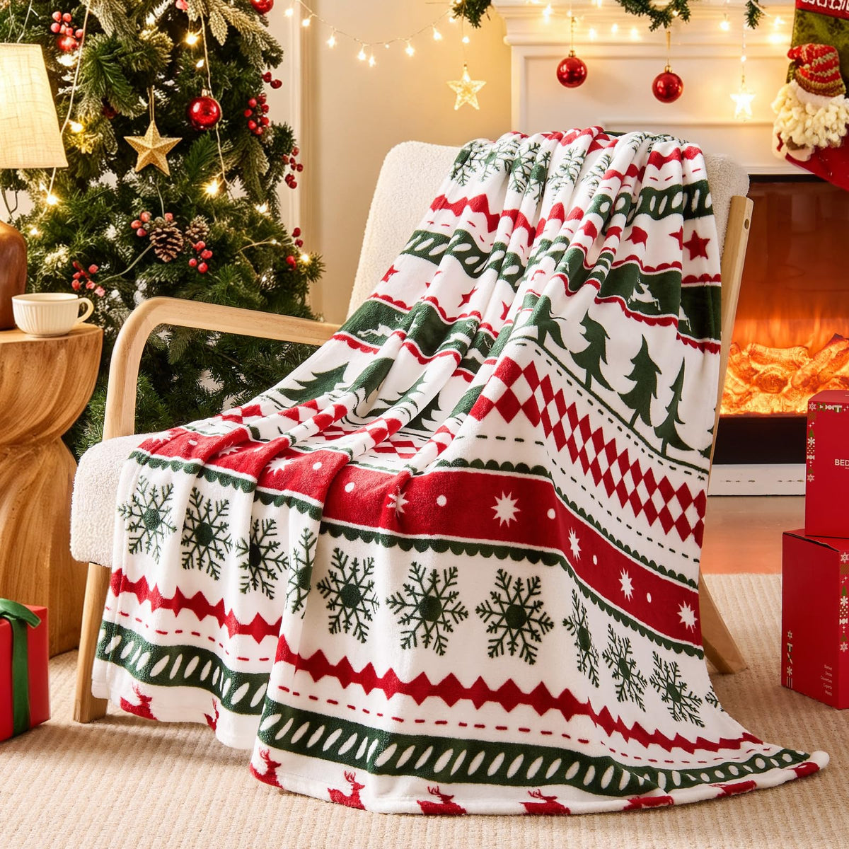 BEDELITE Christmas Throw Blanket for Decor & Gift, Red Snowflake, 50"x60"
