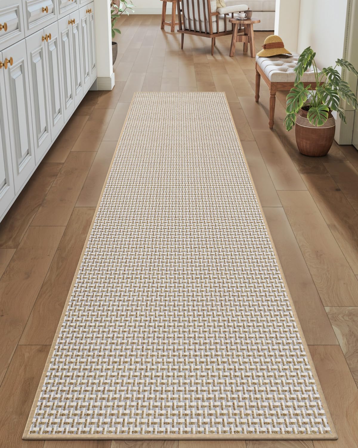 DEXI Thin Door Mat Indoor Entrance 24x36, Non Slip Entryway Mat, Dark Beige
