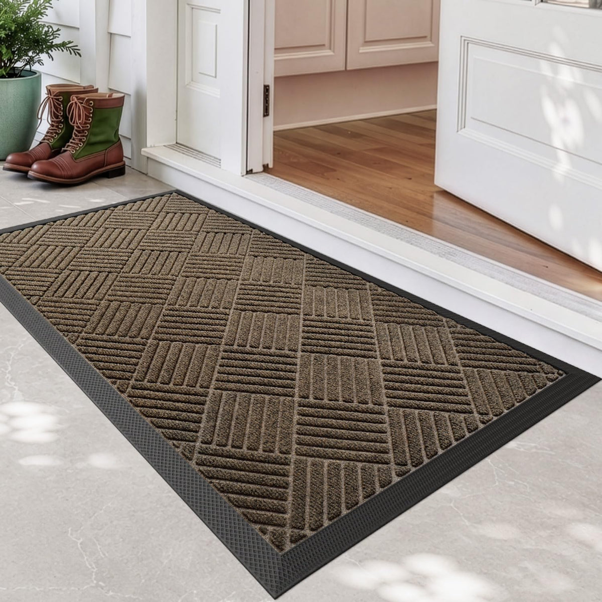 DEXI Front Door Mat Outside Entrance 48x72 Rubber Entry Doormat Brown