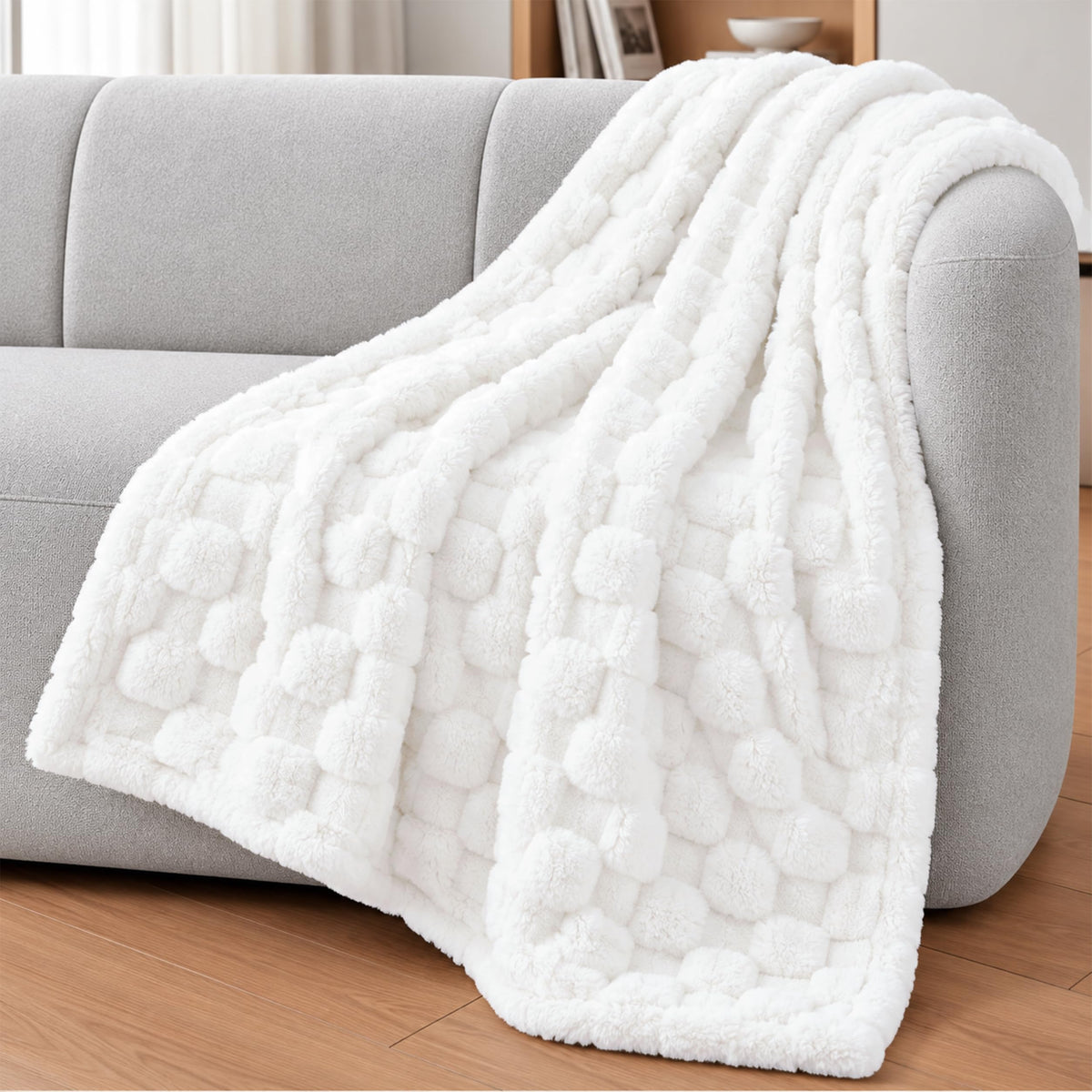 Utopia Bedding Plush Checkered Fleece Blanket Cool Grey Throw, 50x60 Inch