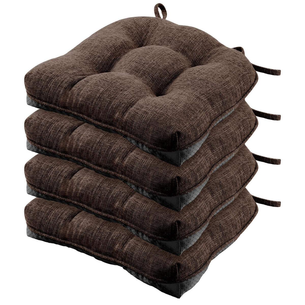 Wellsin Chair Cushions for Dining Chairs, Non-Slip Kitchen Chair Pads with Ties, Tufted Shredded Foam Kitchen Chair Cushions Set of 4, 15.5" X 15.5", Black