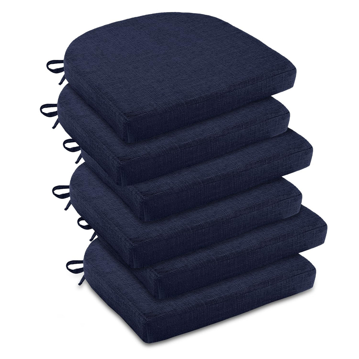 downluxe Indoor Chair Cushions for Dining Chairs, Soft and Comfortable Textured Foam Kitchen Chair Pads with Ties and Non-Slip Backing, 16" x 16" x 2", Brown, 4 Pack