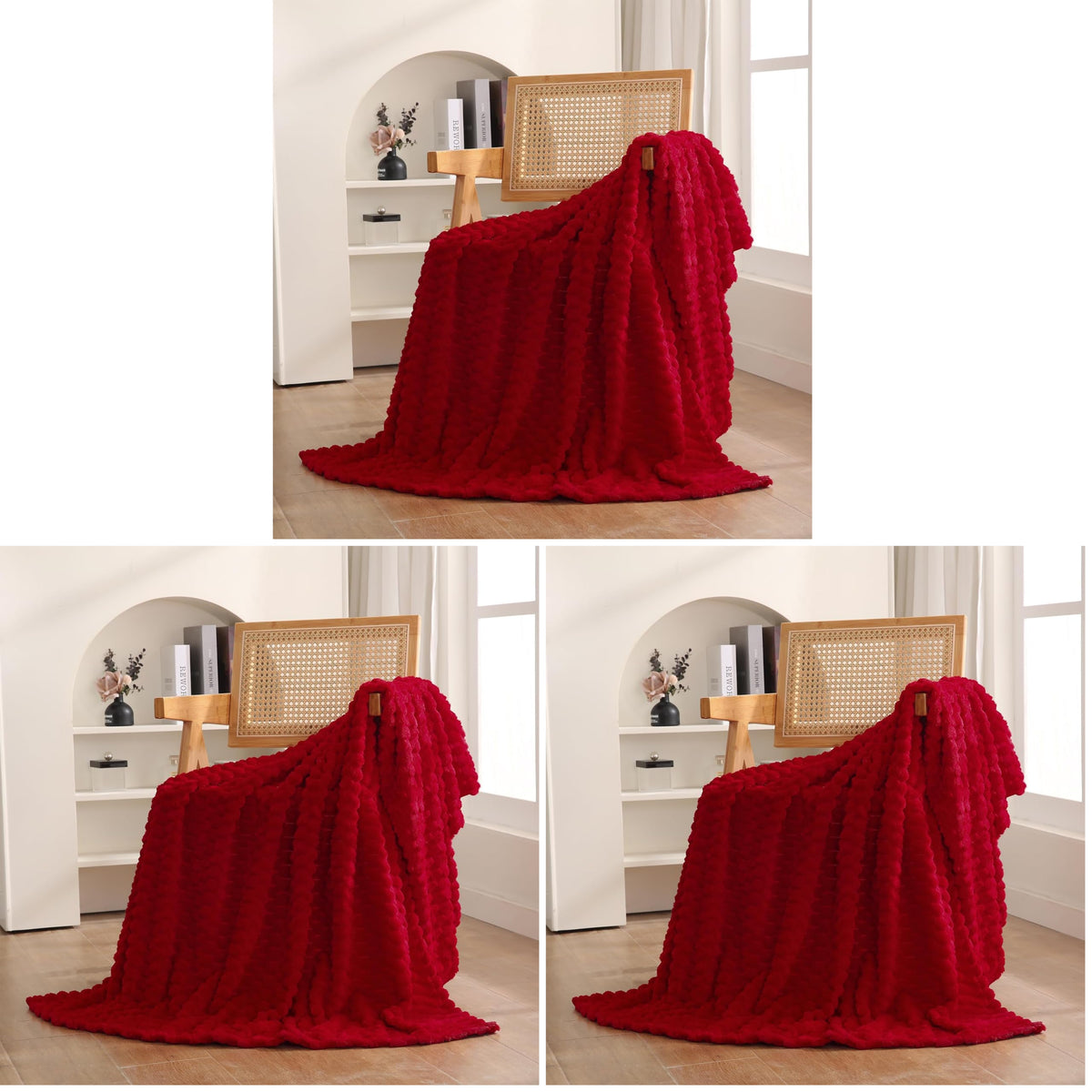 Red Throw Blanket 50"×60" inches Gifts for Mom Fuzzy 3D Jacquard Decorative