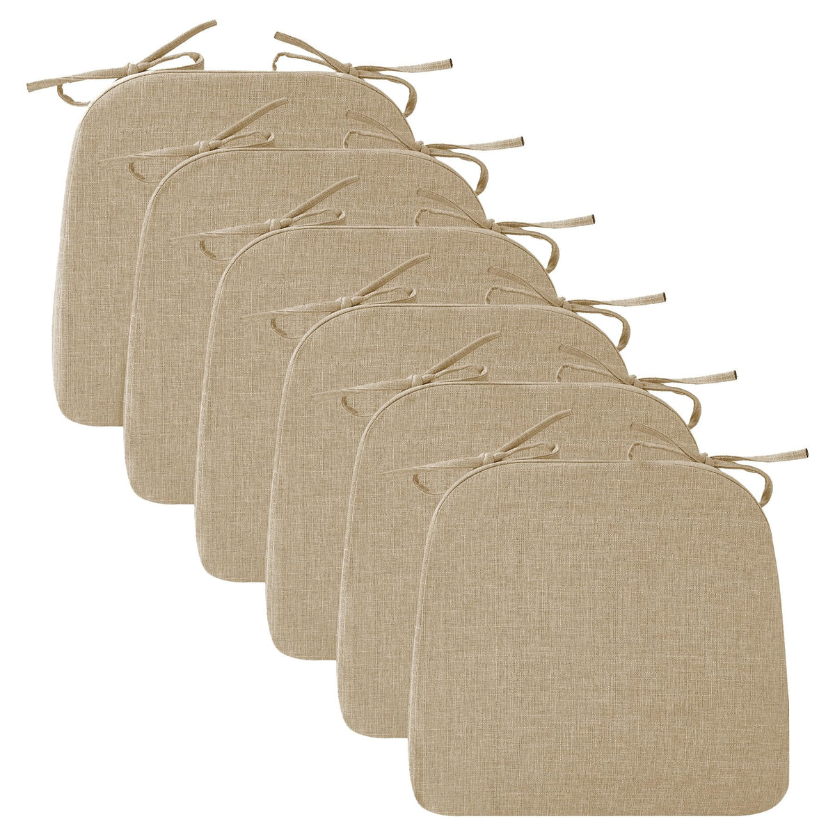 Ruqmuis Chair Cushions for Dining Chairs, 2" Thick Seat Cushions for Kitchen Chairs, D-Shaped Chair Pads with Washable Cover, Ties and Non Slip Backing, 17'' x 16'', Set of 4, Beige