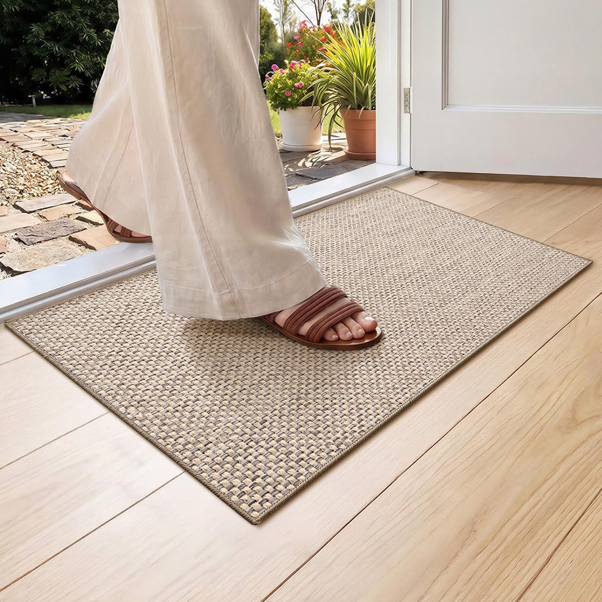 Color&Geometry Ultra-Thin Indoor Door Mat Entrance, 17"x30" Heather Khaki