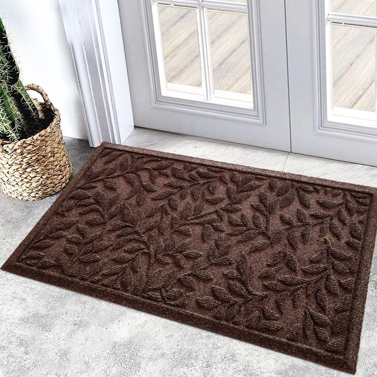 Bulijojo Sturdy Front Entrance Doormats,Durable Heavy Duty Welcome Mat,Thick Absorbent Natural Rubber Non Slip Mat,Easy Clean Entryway Mat 17x30 Inch Leaves Green
