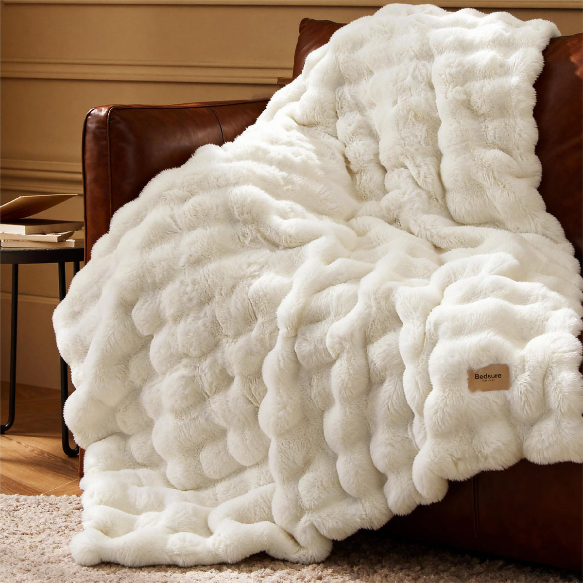 Bedsure Fluffy Bubble Faux Fur Throw Blanket, 50"x60", Tie-dye Taupe