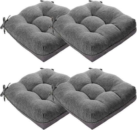 MAGIC ELEPHANT Chair Cushions for Dining Chair, Shredded Memory Foam Kitchen Chair Cushions Set of 4, Non-Slip Thick Dinning Room Chair Pads Seat Cushions, 15.5" x 15.5" x 4" (Grey)