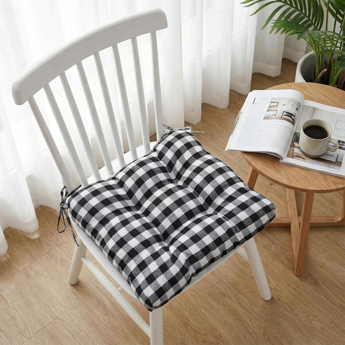 Geetery 4 Pack Chair Cushions, 16" x 15",Black and White,Plaid