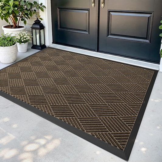DEXI Front Door Mat Outside Entrance 48x72 Rubber Entry Doormat Brown