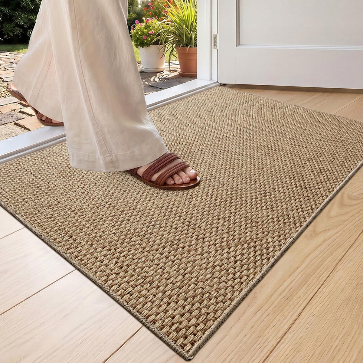 Color&Geometry Ultra-Thin Indoor Door Mat Entrance, 17"x30" Heather Khaki