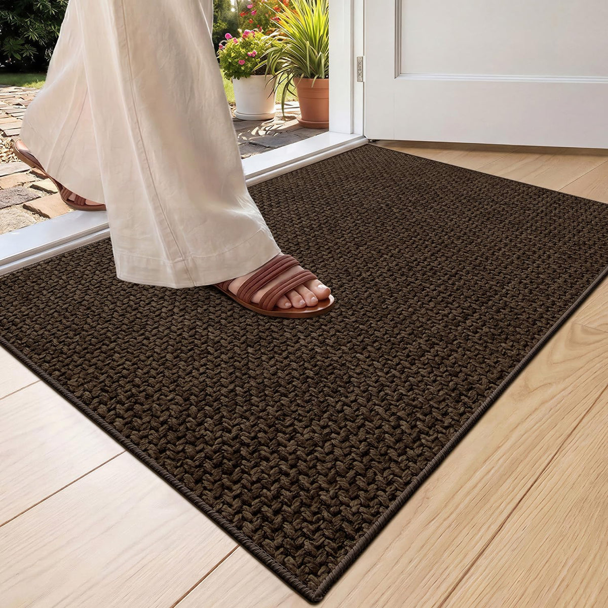 Color&Geometry Ultra-Thin Indoor Door Mat Entrance, 17"x30" Heather Khaki