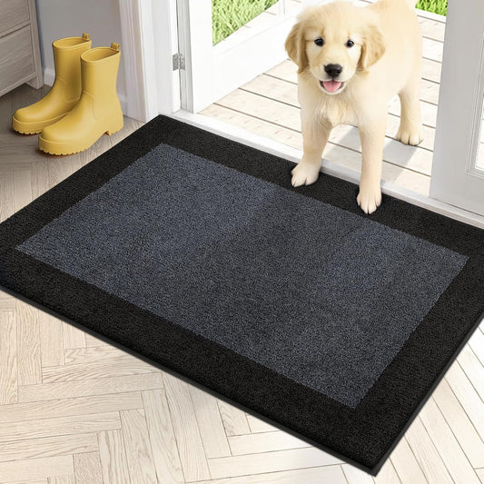 PURRUGS Dirt Trapping Indoor Door Mat, 24" x 36", Bluish Grey & Charcoal