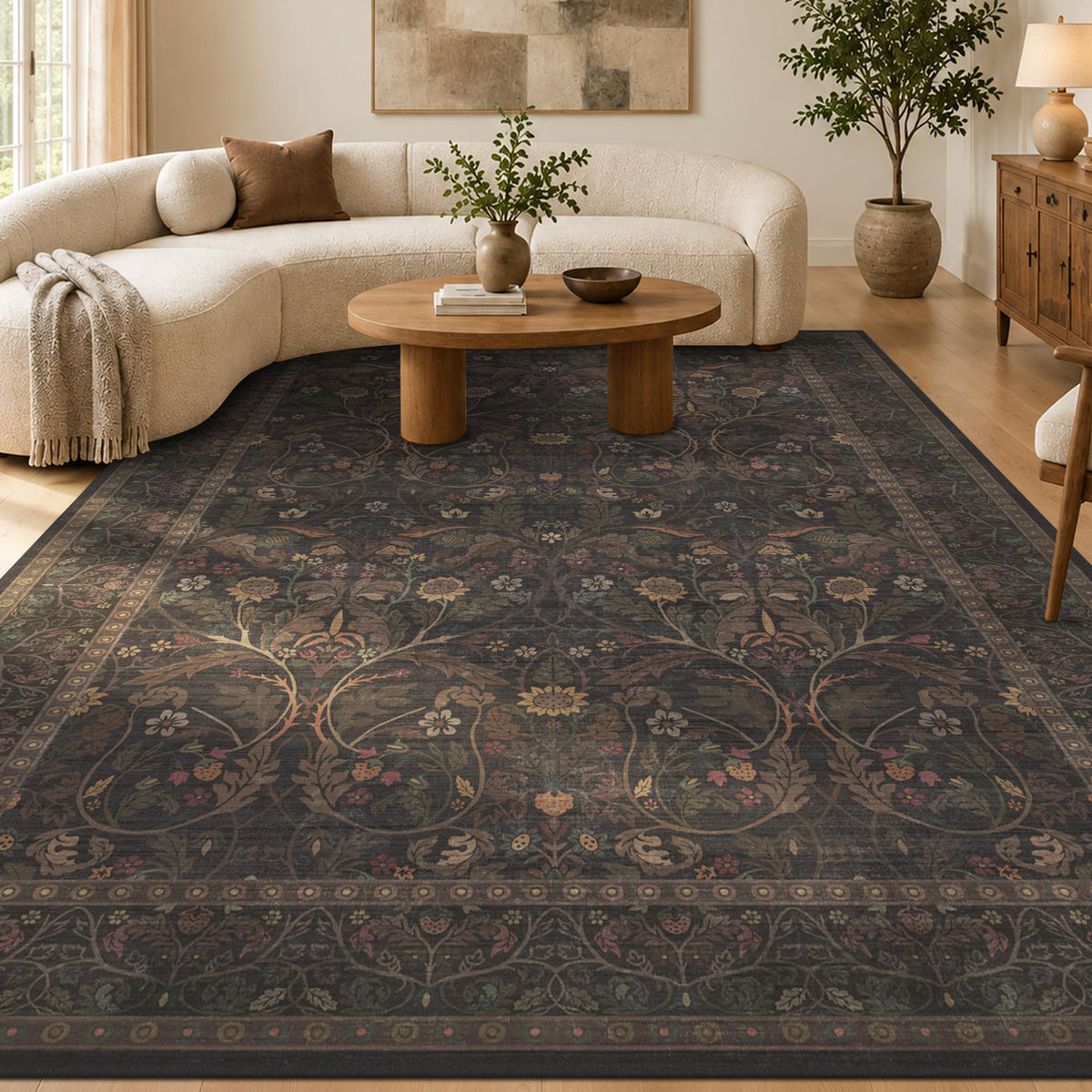 Dark Brown 2x3 Washable Entry Rug, Throw Small Rugs for Entryway Kitchen Bathroom Indoor Door Mat, Farmhouse Floral & Botanical Door Mats, Low Pile Soft Stain Resistant Carpet
