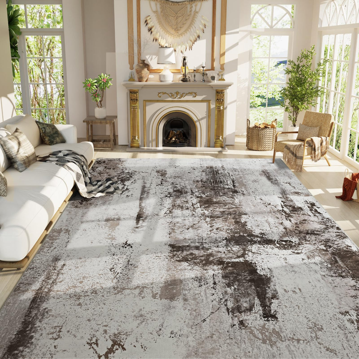 Entrance Rugs Indoor 2x3 Grey Entry Rug Washable Abstract Small Area Rug Non-Slip Low Pile Throw Rugs for Entryway, Kitchen Floor, Front Door Indoor Door Mat, Bathroom, Bedroom Bedside