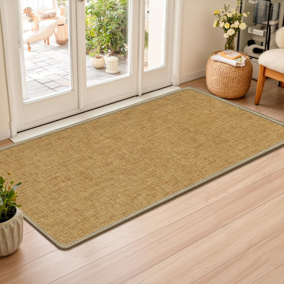 LEKEEPGO Ultra Thin Indoor Door Mat 17"x29", Non Slip Door Mat, Khaki
