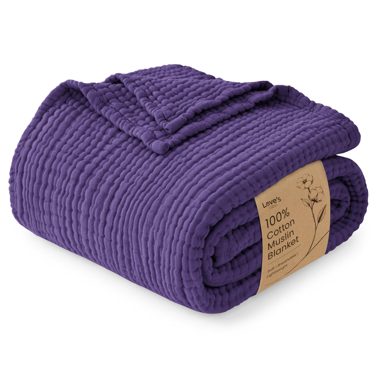 Love's cabin 100% Cotton Muslin Blanket Throw for Couch, Khaki